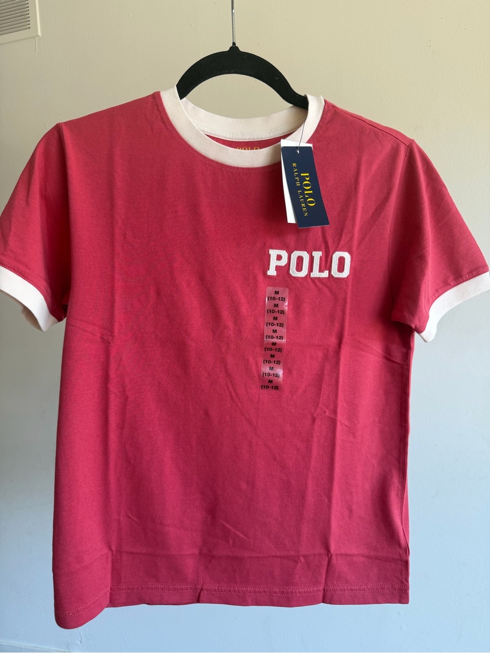 Ralph Lauren POLO Kids Red Tee with White Trim Size M 10-12